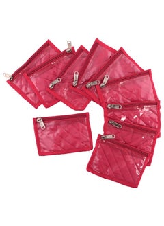 Kuber Industries Kuber Industries Brocade Jewellery kit with 10 Pouch|Solid Print With Waterproof Outer Material|10 Pouches & Zipper Closure|Size 26 x 12 x 15, Pack of 1 (Pink)  - Image 3