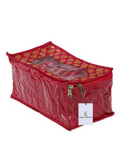 Kuber Industries Kuber Industries Brocade Jewellery kit with 10 Pouch|Solid Print With Waterproof Outer Material|10 Pouches & Zipper Closure|Size 26 x 12 x 15, Pack of 1 (Pink)  - Image 4