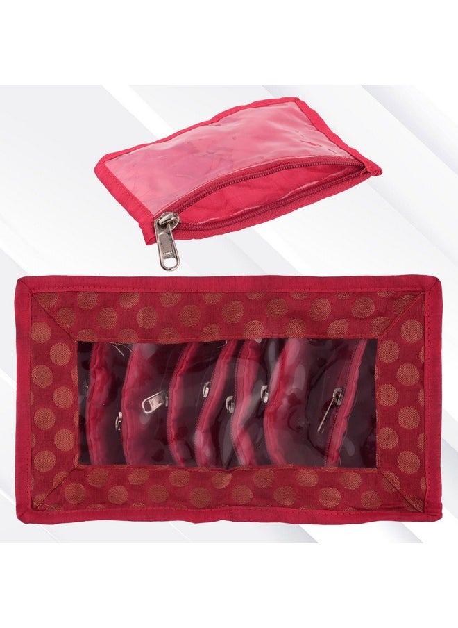 Kuber Industries - Kuber Industries Brocade Jewellery kit with 10 Pouch|Solid Print With Waterproof Outer Material|10 Pouches & Zipper Closure|Size 26 x 12 x 15, Pack of 1 (Pink) - Image 1