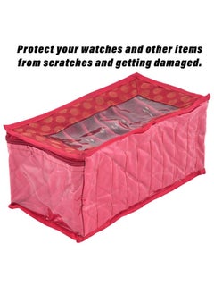 Kuber Industries Kuber Industries Brocade Jewellery kit with 10 Pouch|Solid Print With Waterproof Outer Material|10 Pouches & Zipper Closure|Size 26 x 12 x 15, Pack of 1 (Pink)  - Image 2