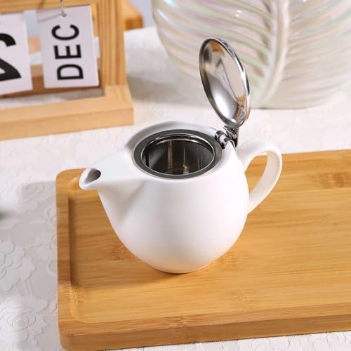 Auxmeware - Small Ceramic Teapot With Stainless Steel Infuser For Loose Tea And Blooming Tea, Heat Resistant Ceramic Tea Pot And Tea Kettle, Perfect Tea Maker, White Teapot 350ml/12.0oz - Image 2