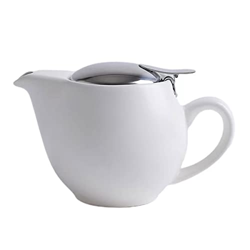 Auxmeware - Small Ceramic Teapot With Stainless Steel Infuser For Loose Tea And Blooming Tea, Heat Resistant Ceramic Tea Pot And Tea Kettle, Perfect Tea Maker, White Teapot 350ml/12.0oz - Image 1