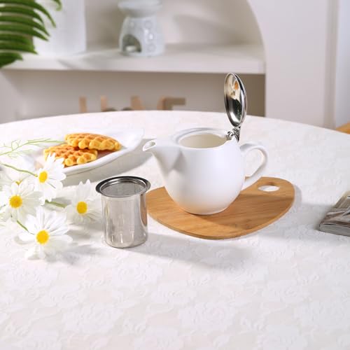 Auxmeware - Small Ceramic Teapot With Stainless Steel Infuser For Loose Tea And Blooming Tea, Heat Resistant Ceramic Tea Pot And Tea Kettle, Perfect Tea Maker, White Teapot 350ml/12.0oz - Image 3