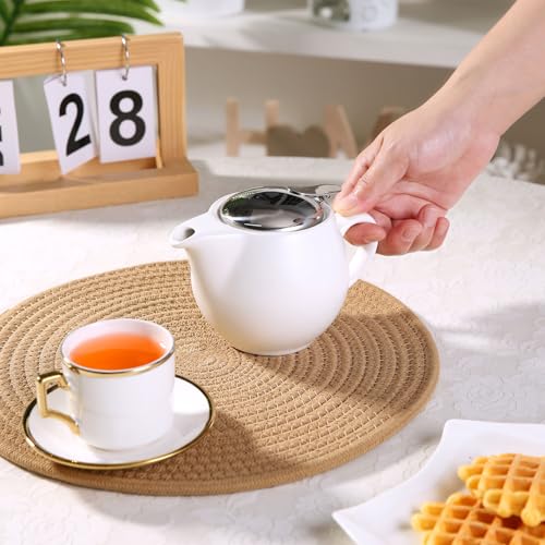 Auxmeware - Small Ceramic Teapot With Stainless Steel Infuser For Loose Tea And Blooming Tea, Heat Resistant Ceramic Tea Pot And Tea Kettle, Perfect Tea Maker, White Teapot 350ml/12.0oz - Image 5