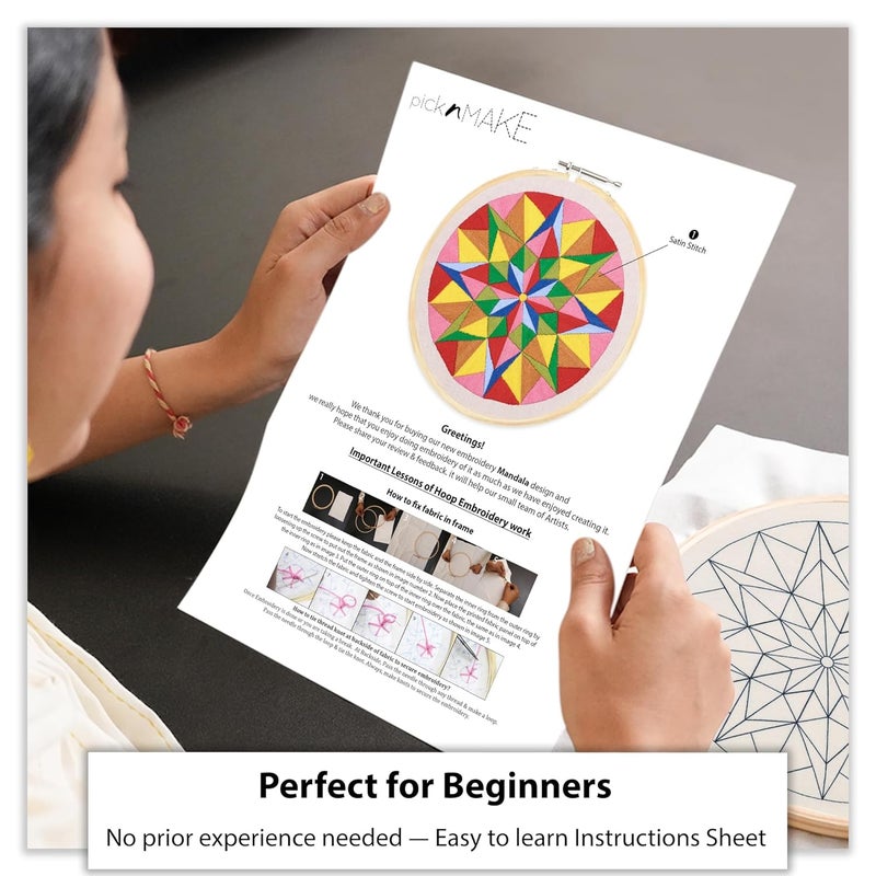 picknMAKE Mandala Art Kit for Adults | Combo of Mandala Embroidery Kit & Mandala Coloring Kit | DIY Craft Kit with Water Colors, Painting Brush, Threads, Hoop, Needle & All Materials | New Hobby Kit - Image 2