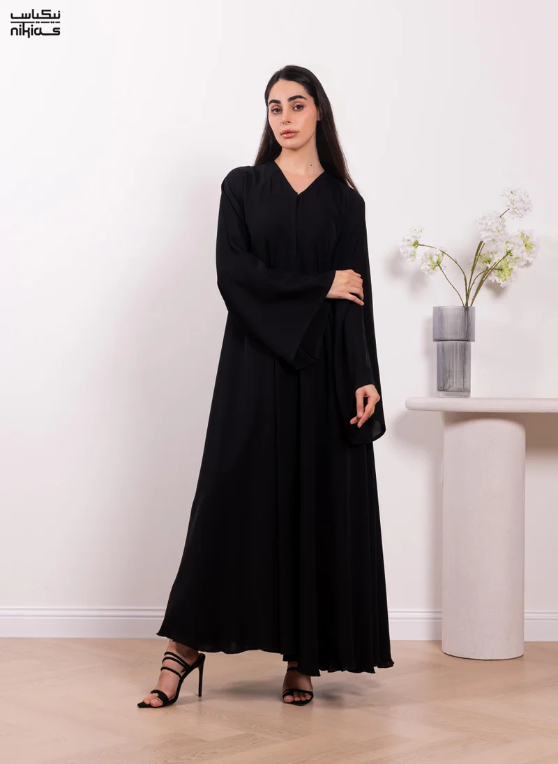 نيكياس Nikias Classic plain Nida fabric abaya with full front button closure