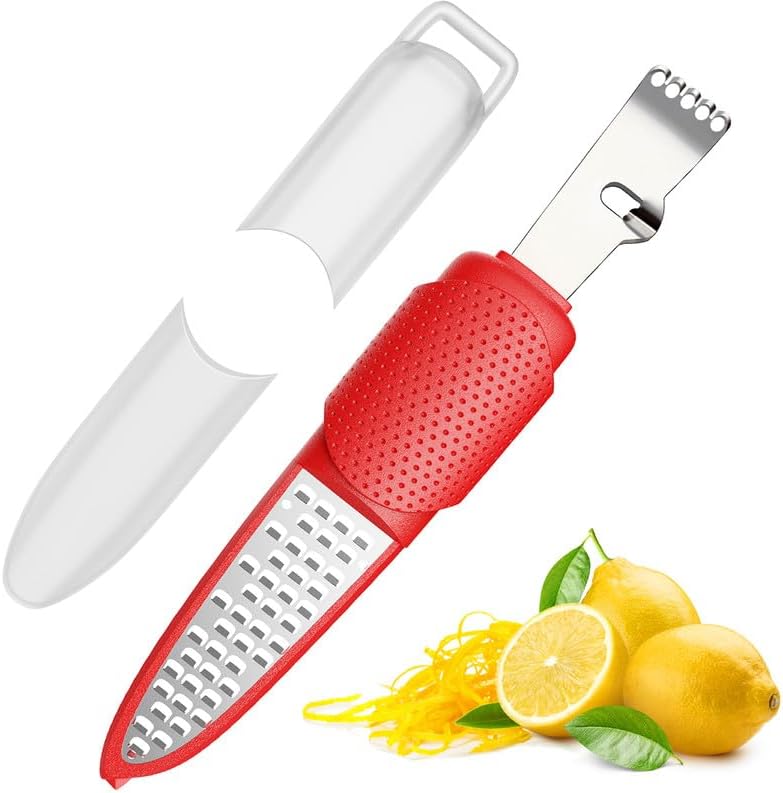 Pisol Lemon Citrus Orange Zester and Grater Tool, Cheese Grater & Vegetable Grater for Lime, Garlic, Ginger, Chocolate, Fruits, Dishwasher Safe, Red - Image 1
