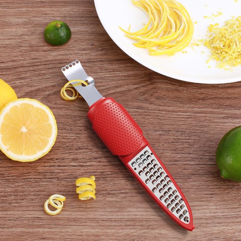Pisol Lemon Citrus Orange Zester and Grater Tool, Cheese Grater & Vegetable Grater for Lime, Garlic, Ginger, Chocolate, Fruits, Dishwasher Safe, Red - Image 5