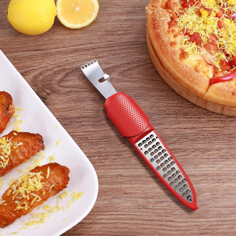 Pisol Lemon Citrus Orange Zester and Grater Tool, Cheese Grater & Vegetable Grater for Lime, Garlic, Ginger, Chocolate, Fruits, Dishwasher Safe, Red - Image 4