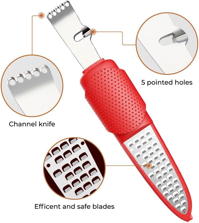 Pisol Lemon Citrus Orange Zester and Grater Tool, Cheese Grater & Vegetable Grater for Lime, Garlic, Ginger, Chocolate, Fruits, Dishwasher Safe, Red - Image 2