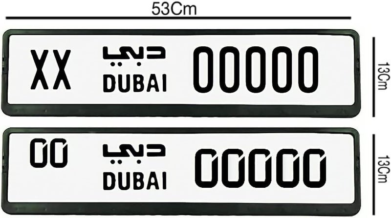 ETAVA Car License Plate Frame (Car Number Plate) Holder for Dubai Emirates 2-Piece Set, Long Black Design (53cm & 13cm). - Image 2