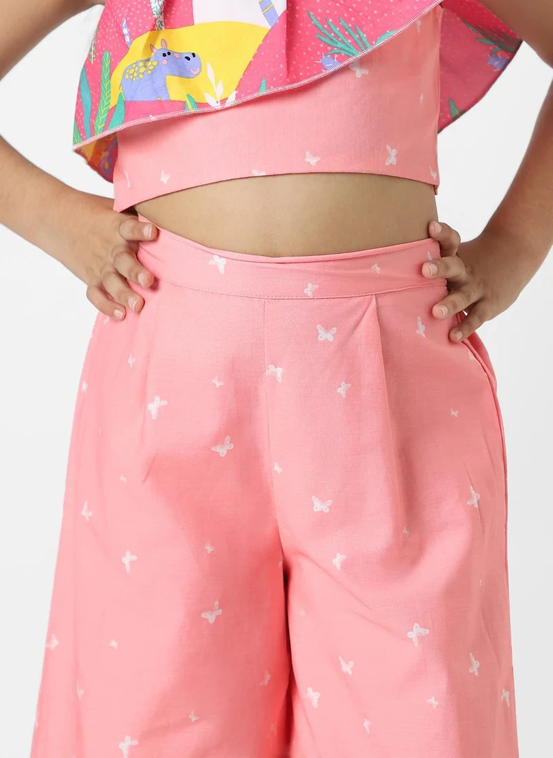 Nautinati  Nautinati Girls' Peach Combo Set of Floral Printed One Shoulder Top with Matching Full Length Bottom for Women | Best Price UAE