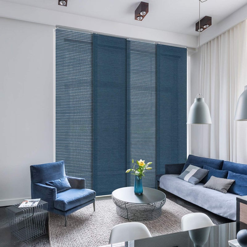 GoDear Design GoDear Design Adjustable Sliding Vertical Blinds for Sliding Glass Doors Hanging Room Dividers Extendable Track from 458 to 86 W Trimmable Panel Curtains Up to 96 SemiSheer Blue Meteor 