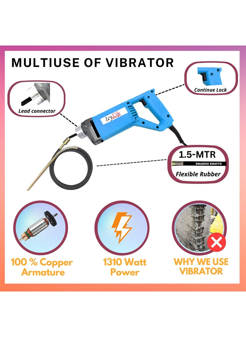 ICYLIFE ICYLIFE 1310WTT Heavy duty Concrete Electric Vibrator machine with 15 mtr Needle  - Image 2