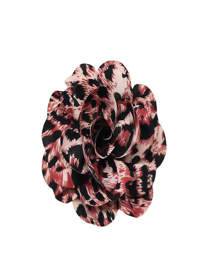 MarveBard Classic Leopard Print Large Flower Brooch for Women Vintage Handmade Extra Large Satin Fabric Floral Brooch Pin Dainty Leopard Rose Flower Large Pin Elegant Clothing Hat Bag Accessories Christmas Wedding Bridal Birthday Jewelry (Magenta) - Image 1