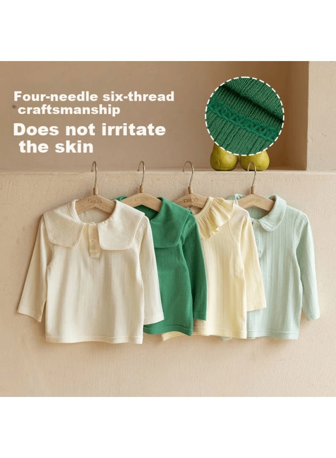 Papapapa Qq Cotton Autumn Winter Baby T-shirt Long Sleeve Base Shirt Warm Top Bean Green 110cm - Image 4