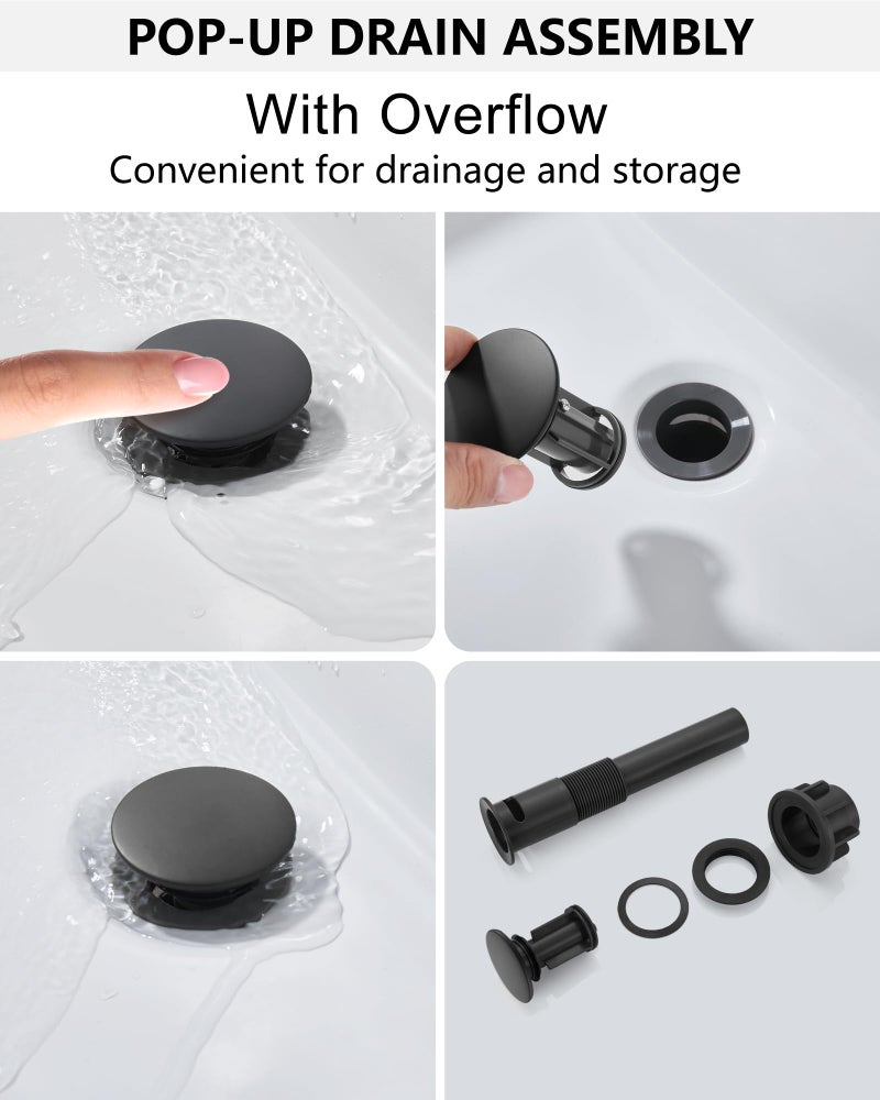 Midanya Bathroom Sink Faucet Single Handle Suitable for 1 or 3 Holes with Deck Plate and Pop-Up Drain,Waterfall Bathroom Faucets for Vanity,Basin,Rv,Lavatory Sink,Brushed Gold Spout/Matte Black - Image 5