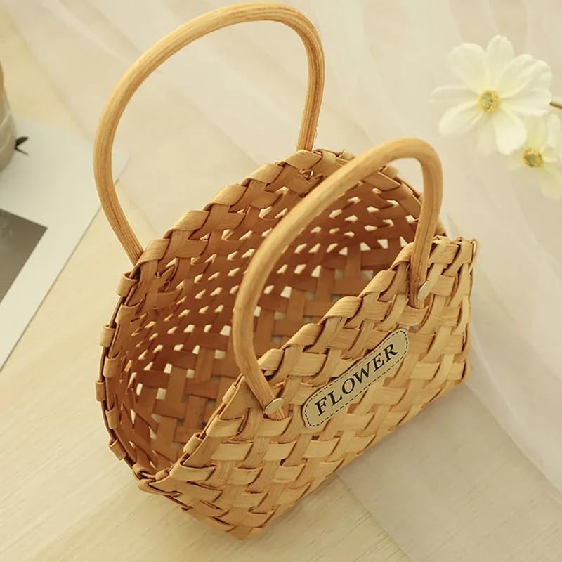 Koolouispoper Wood Baskets Woven Hand-Held Wicker Cachepot For Flowers Pot Wicker Baskets Girl Storage Basket with Handle Wedding Home Decor - Image 2