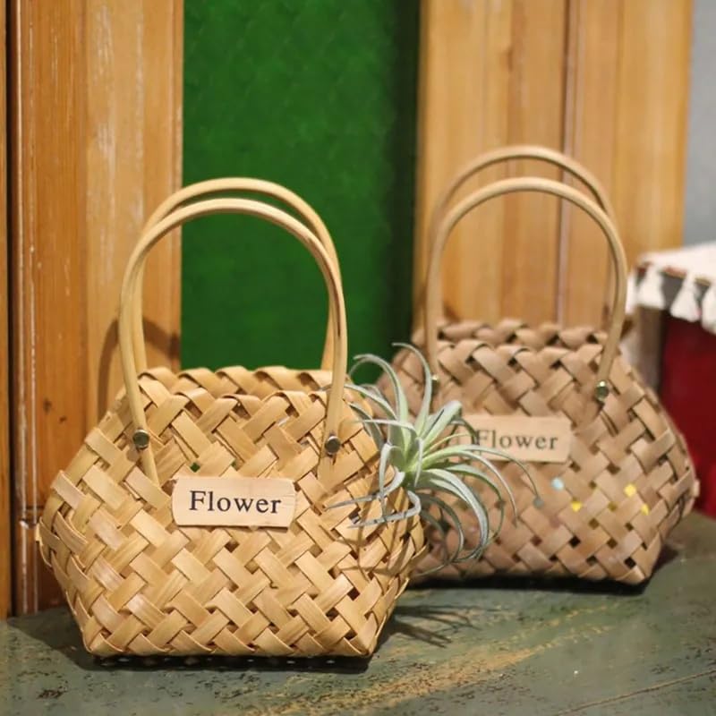 Koolouispoper Wood Baskets Woven Hand-Held Wicker Cachepot For Flowers Pot Wicker Baskets Girl Storage Basket with Handle Wedding Home Decor - Image 4