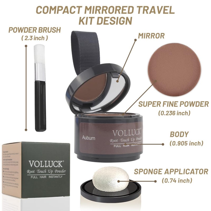 VOLLUCK Root Touch up Powder, Instant Hairline Powder for Thinning Areas and Gray Hair Coverage, Natural and Non-greasy Root Cover up for Women and Men (Auburn, 0.14 Ounce) - Image 2