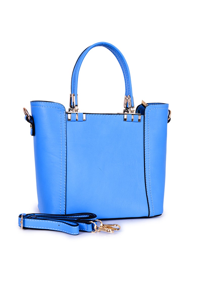 Chic Sky Blue Top-Handle Handbag with Detachable Strap - Image 1