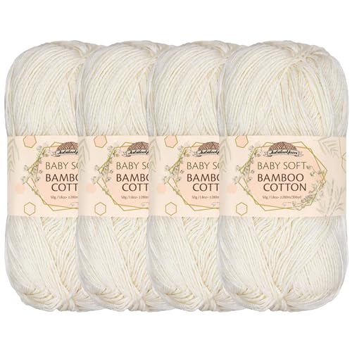 BambooMN JubileeYarn Baby Soft Bamboo Cotton Yarn - 50g/Skein - Moon Beam - 4 Skeins - Image 1
