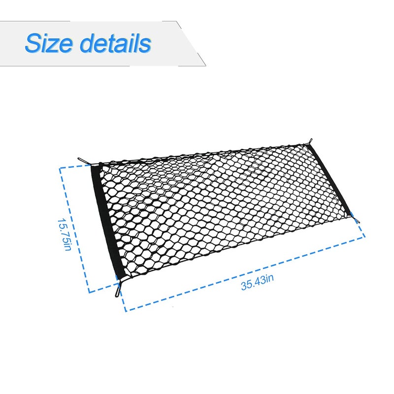 Hanemia Car Rear Cargo Net, Adjustable Elastic Storage Organizer Net, Trunk Cargo Storage Net, Universal Fit for Car, Vehicle, SUV (35.4"x15.8") - Image 2