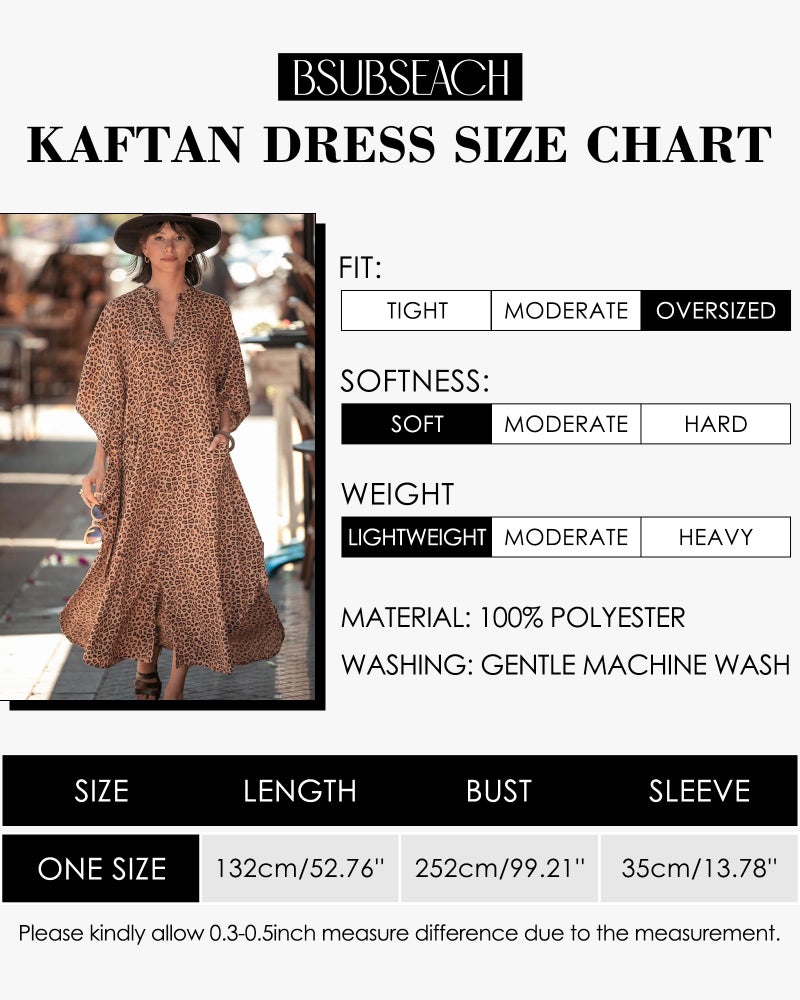 Bsubseach Beach Kaftan Dresses Button Down Long Rayon Caftan Swim Cover Up Muumuu Dress Oversized Coverups with Pockets Leopard Print - Image 2