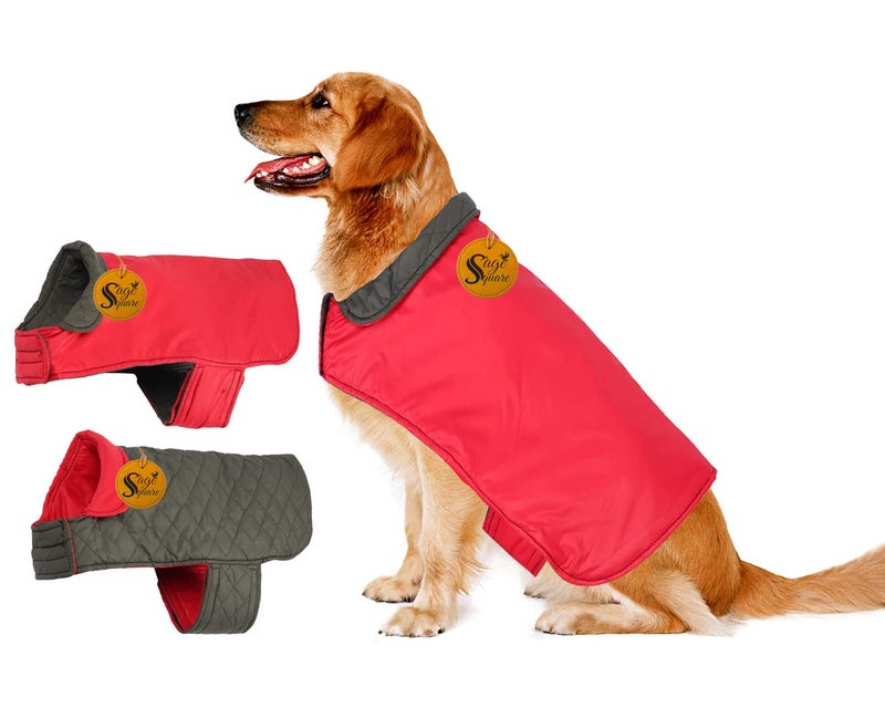 Sage Square Reversible Extra Warm Dog Coat, Fleece Lining Winter Jacket, Waterproof Padded Cold Weather Coat (Red, Large - 24 Inches) - Image 1