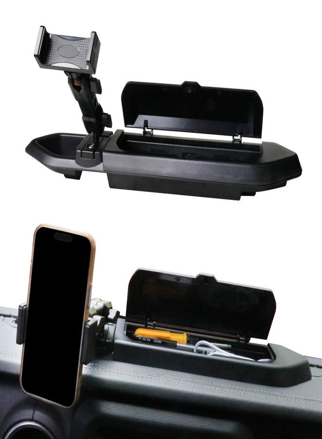 RERPRO Dash Phone Mount Holder Compatible with 2018-2023 Jeep Wrangler JL 2/4 Door Gladiator JT Accessories Center Console Storage Box Dashboard Tray with Cover, Not for 4XE, 1 Pack Black - Image 1