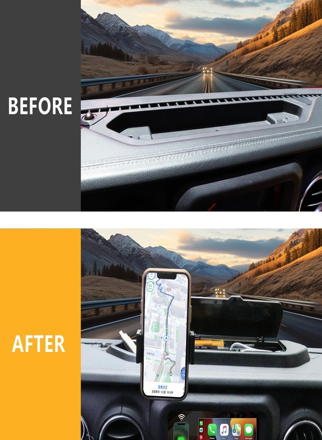 RERPRO Dash Phone Mount Holder Compatible with 2018-2023 Jeep Wrangler JL 2/4 Door Gladiator JT Accessories Center Console Storage Box Dashboard Tray with Cover, Not for 4XE, 1 Pack Black - Image 4
