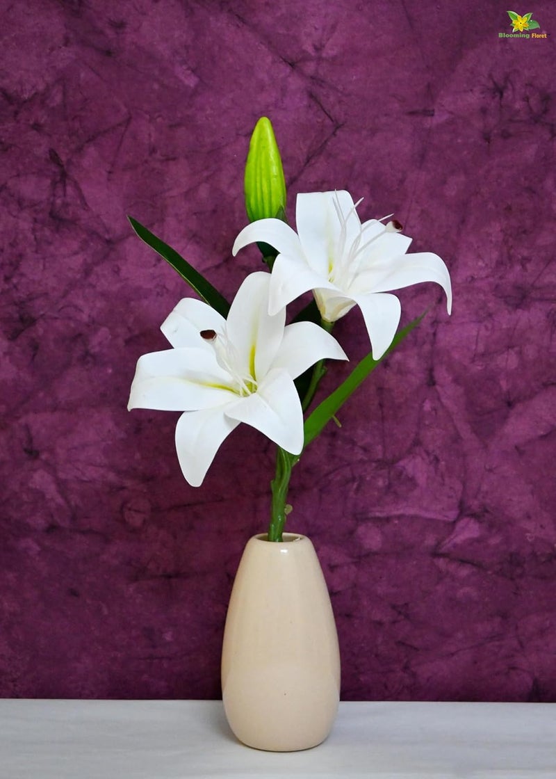 Blooming Floret Blooming Floret Attractive Artificial Lily Stick 355 cm for Home DecorOffice DecorParty DecorGifting 2 Flower Heads in White Color Short Ornamental Flower Stick Durable 