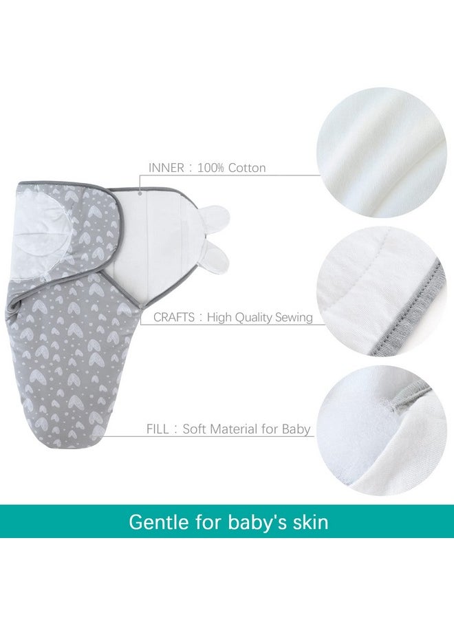 Biloban - Baby Swaddles 03 Months For Boy Girls Warm Quilted Baby Swaddle Newborn Swaddle Adjustable Swaddle Blanket Lovely Grey Hearts 1 Pack - Image 1