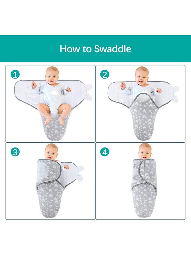 Biloban - Baby Swaddles 03 Months For Boy Girls Warm Quilted Baby Swaddle Newborn Swaddle Adjustable Swaddle Blanket Lovely Grey Hearts 1 Pack - Image 1