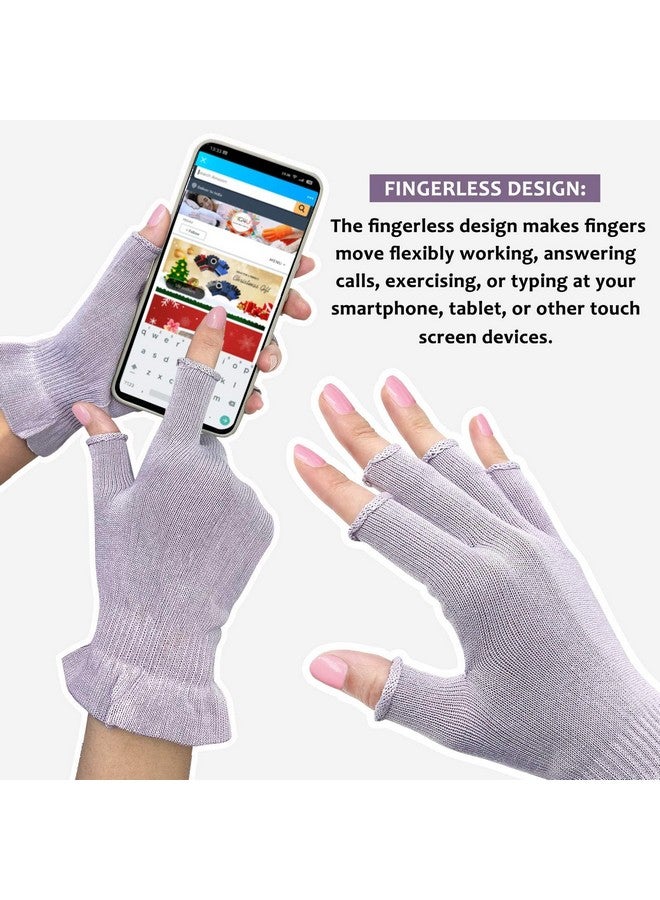 MIG4U 3 Pairs Fingerless Moisturizing Gloves, Half Finger Touchscreen Beauty Glove for Eczema, SPA, Dry Hands, Skin Treatment, Summer Sun UV Protection, Pale Purple, L/XL - Image 3