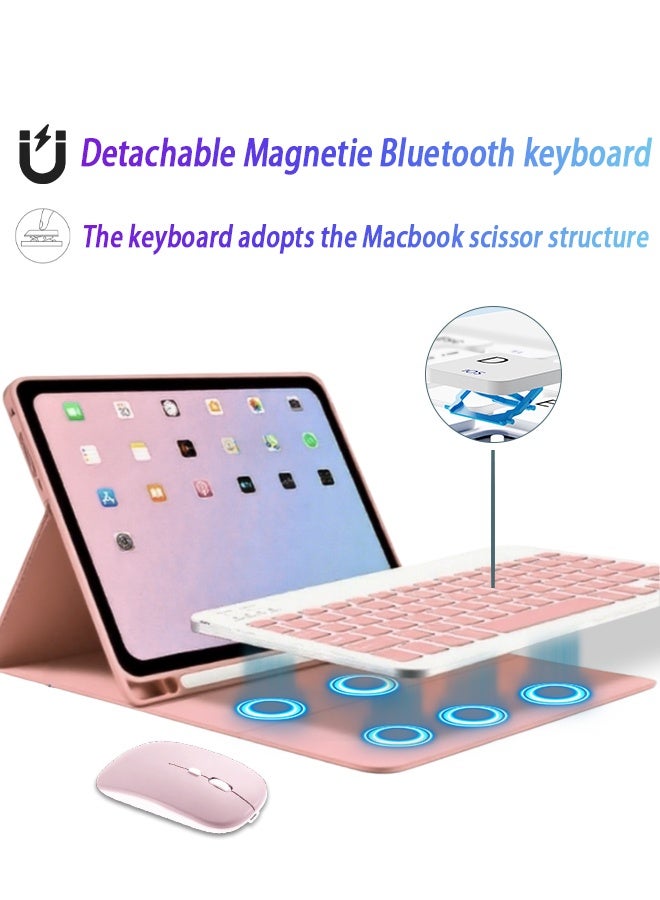Cover 11 Inch Tablet Bluetooth Keyboard Case Detachable Wireless Keyboard Pen Holder Ultra-Thin Leather Smart Case With Mouse+ Free Anti-Glare Screen Protector-Anti-Drop And Sandstorm Proof- Pink  - Image 2