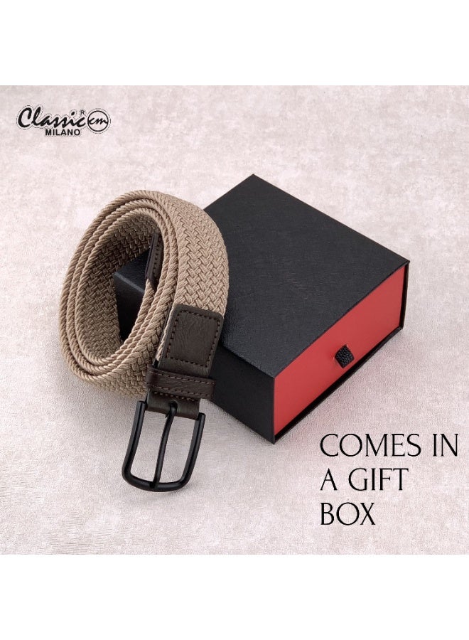 Classic Milano Braided Cotton Elastic Stretch Belt for Men & Women, Woven Canvas Web Belt with Gift Box, Adjustable Men's Belt | Full Length: 110CM (Free Size - Fits up to the waist of 40 Inches / 100 CM) - Image 5