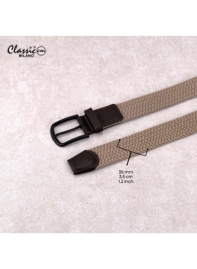Classic Milano Braided Cotton Elastic Stretch Belt for Men & Women, Woven Canvas Web Belt with Gift Box, Adjustable Men's Belt | Full Length: 110CM (Free Size - Fits up to the waist of 40 Inches / 100 CM) - Image 4