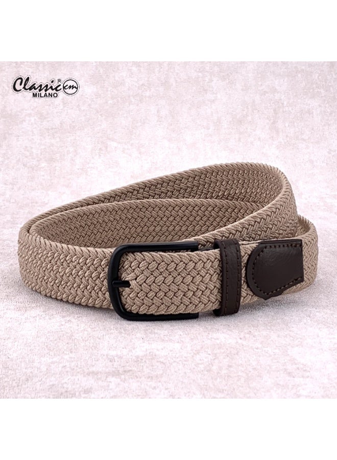 Classic Milano Braided Cotton Elastic Stretch Belt for Men & Women, Woven Canvas Web Belt with Gift Box, Adjustable Men's Belt | Full Length: 110CM (Free Size - Fits up to the waist of 40 Inches / 100 CM) - Image 1