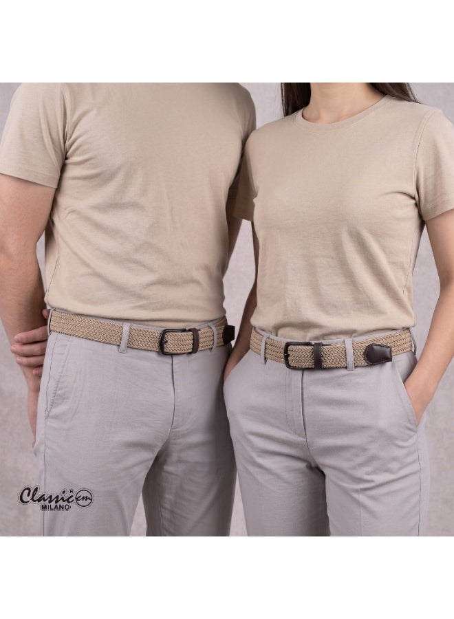 Classic Milano Braided Cotton Elastic Stretch Belt for Men & Women, Woven Canvas Web Belt with Gift Box, Adjustable Men's Belt | Full Length: 110CM (Free Size - Fits up to the waist of 40 Inches / 100 CM) - Image 2