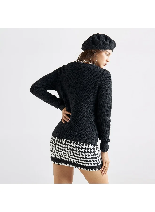 Splash FAV Textured Cardigan with Embellished Button Accents and Pockets