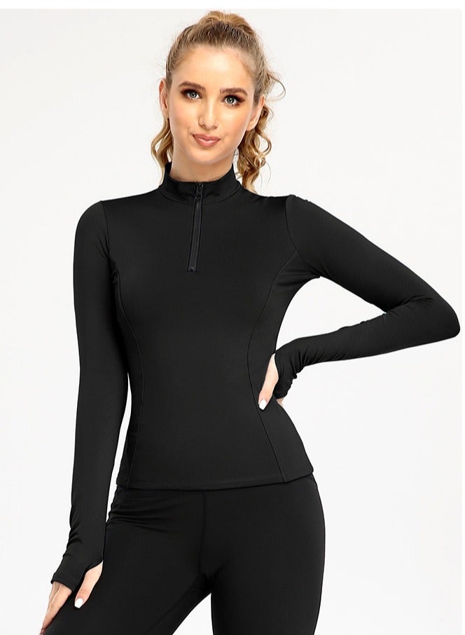 ميرين بلوزة رياضية سوداء بأكمام طويلة ونصف سحاب - Image 3