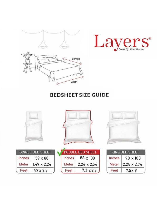 Layers طقم ملاءات سرير كينغ من قطن زين المخلوط (معتمد من أوكو تيكس) | 1 ملاءة سرير كينغ من القطن و 2 غطاء وسادة | قابل للتنفس ومضاد للتجاعيد | 225 سي في سي | (طباعة إيكات، خوخي) - Image 5