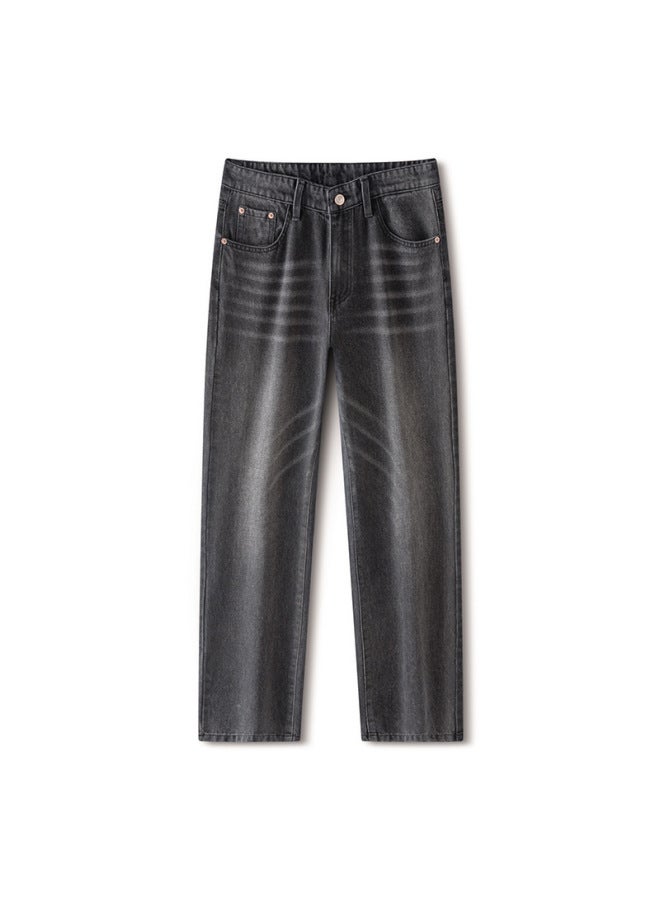 Men's Clothing Autumn/winter New Fleece-lined Jeans Men's Versatile Loose Straight Vintage High Street Wide-leg Pants