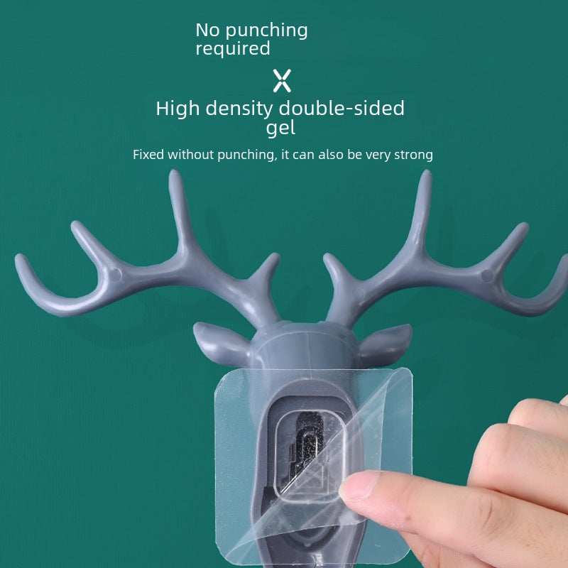 Creative Deer Head Wall Hook No-Drill Black - Image 3