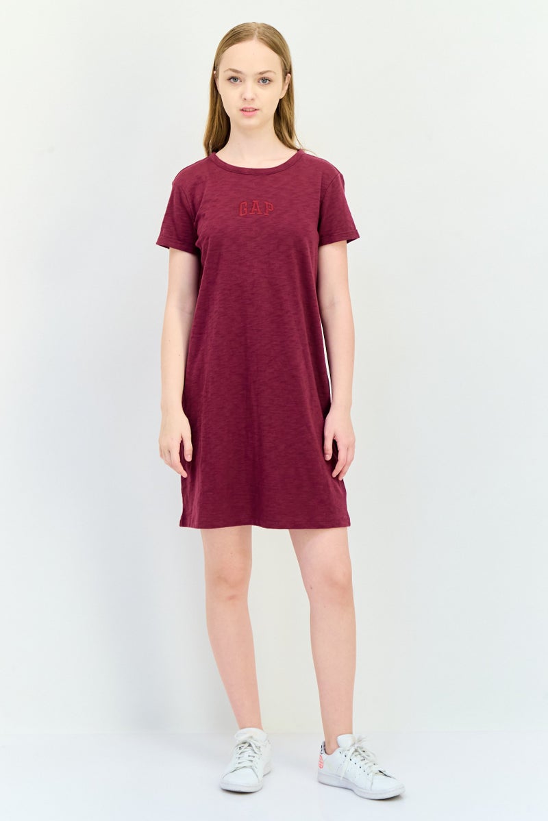 GAP Women Round Neck Short Sleeve Sleepwear Dress, Maroon - Image 4
