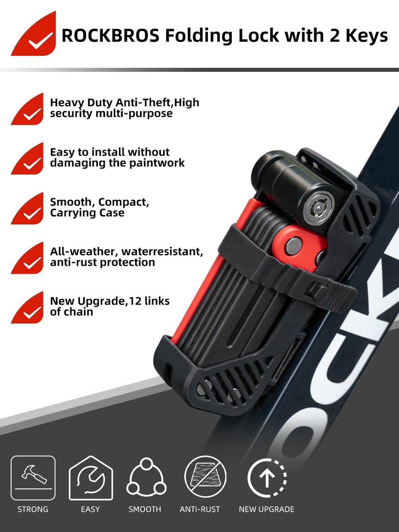 ROCKBROS Folding Bike Lock 120cm/47.24inch with 2 Keys Bike Locks E Bicycle Non Theft Heavy Duty Electric Scooter Lock for Ebike Motorcycle E Bicycle - Image 2