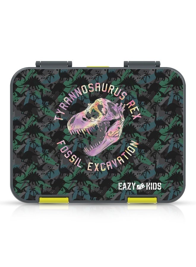 Eazy Kids Eazy Kids 6 & 4 Convertible Bento Lunch Box w/ Water Bottle, Steel Spoon & Fork Set and Alphabets Sticker - T-Rex dino Grey - Image 4