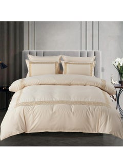 Comfy Comfy 6pc Embroidered Premium Quality Pure Cotton King Size Comforter Set Beige 