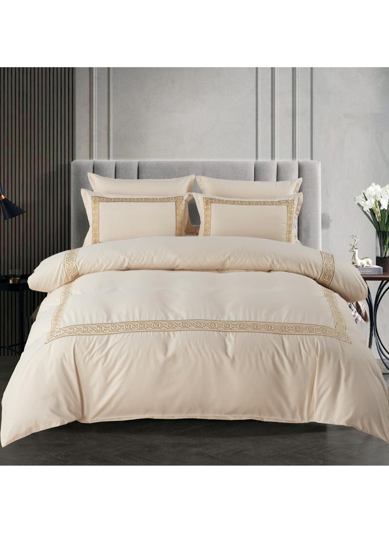 Comfy Comfy 6pc Embroidered Premium Quality Pure Cotton King Size Comforter Set Beige 